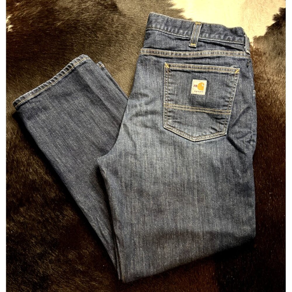 Carhartt FR Jeans Mens 38 x 30 Fire Resistant Workwear Dark Wash Denim Blue